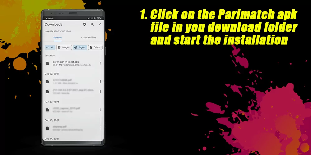 প্যারিম্যাচ অ্যাপ ইনস্টলেশন। ধাপ 1