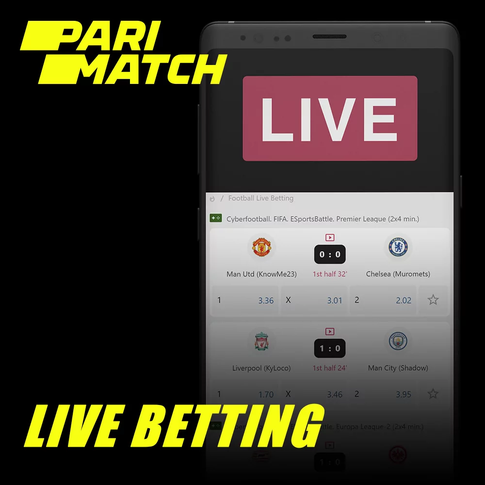 Using the parimatch app you can bet in live mode