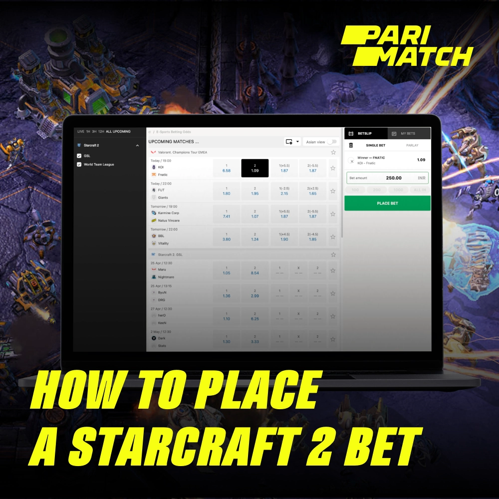 Para fazer uma aposta on-line em uma partida de StartCraft 2 na Parimatch Brasil, você precisa seguir alguns passos simples