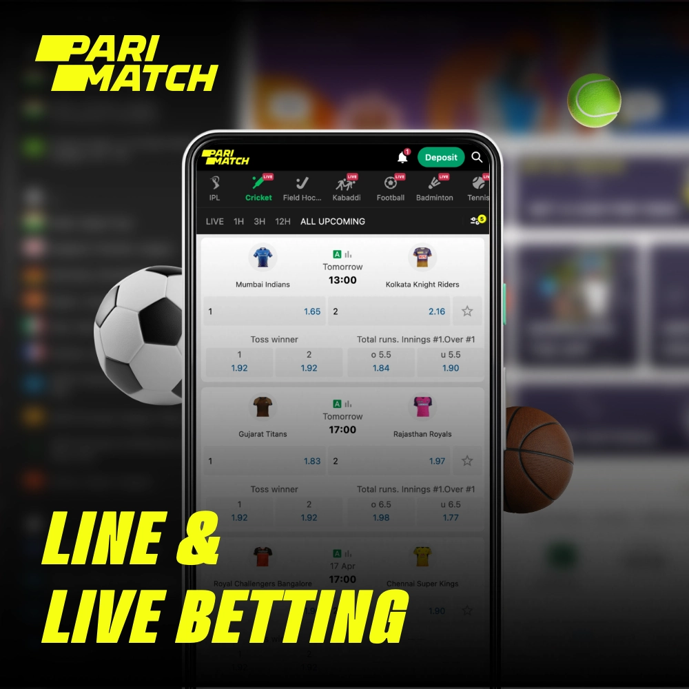 O aplicativo Parimatch permite que os usuários façam apostas pré-jogo e apostas ao vivo em vários esportes