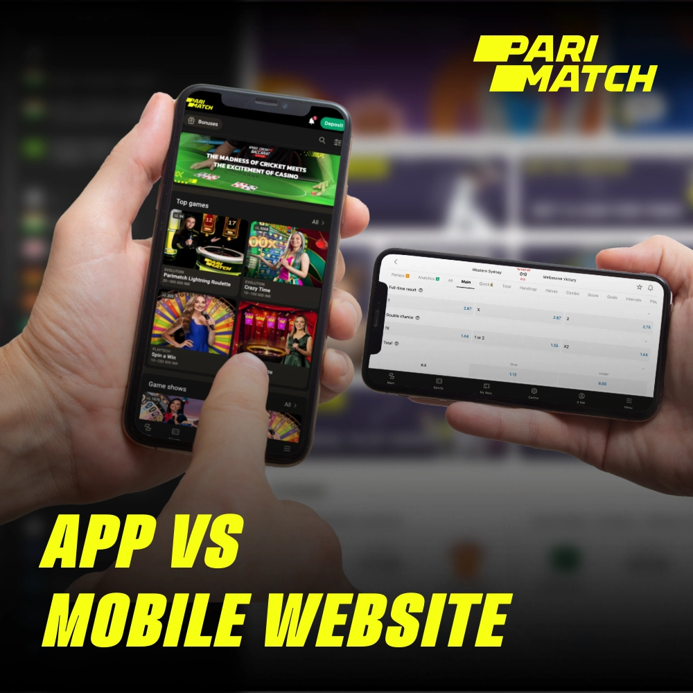 Apesar das semelhanças, a versão móvel do site e o aplicativo Parimatch são diferentes
