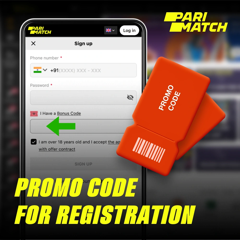 Use um código promocional no aplicativo móvel da Parimatch para obter um bônus extra no registro