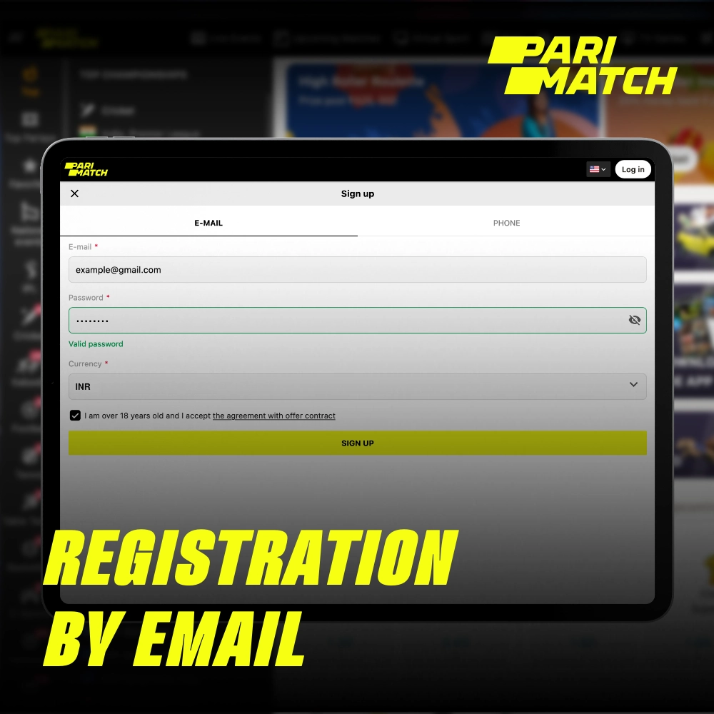 O registro na Parimatch por e-mail é ótimo para aqueles que, por algum motivo, não querem fornecer seu número de telefone
