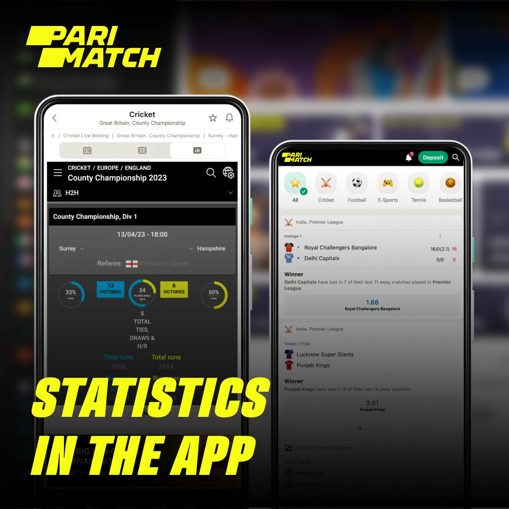 As estatísticas detalhadas das partidas no aplicativo Parimatch estão disponíveis para todos os usuários do Brasil