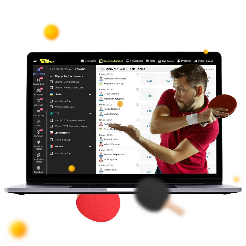 A plataforma Parimatch no Brasil oferece uma ampla gama de apostas on-line em tênis de mesa