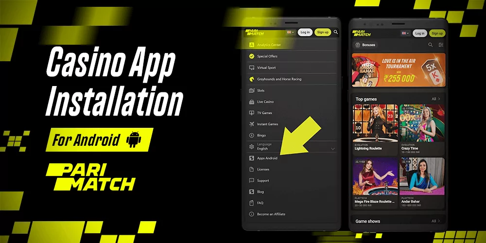 Instalação do aplicativo Parimatch Casino para Android